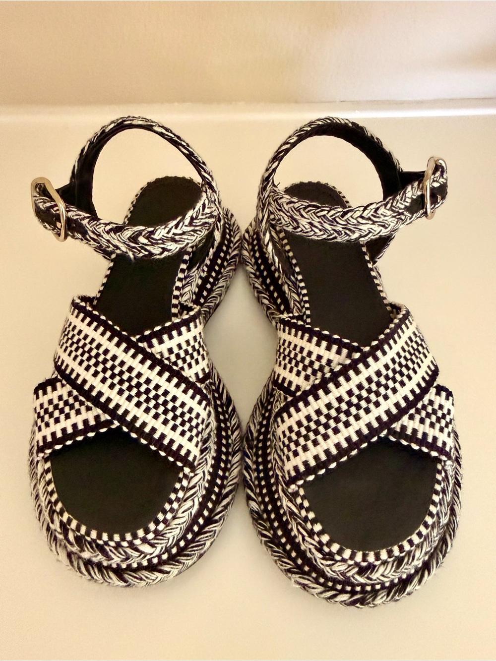 Chloe Woven Black & White Platform Sandals